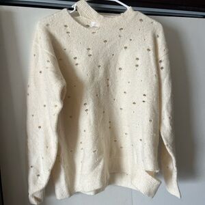 ASTR Cream Distressed Crew Neck Sweater